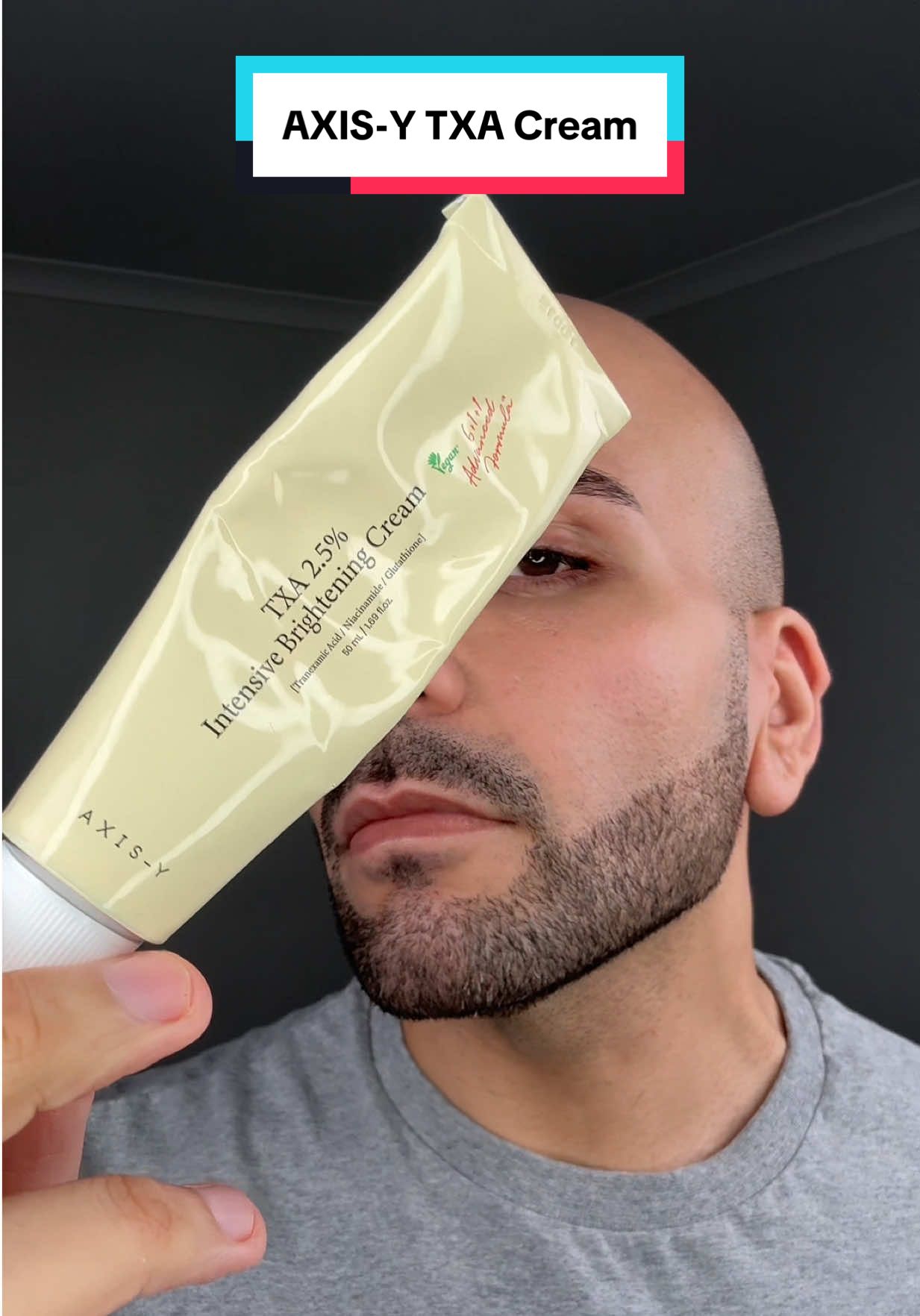 TikTok post by @heyitsrameez for Axis-y. Caption reads: [...] Brightening Cream from @AXIS-Y 💚 ad #axisy....