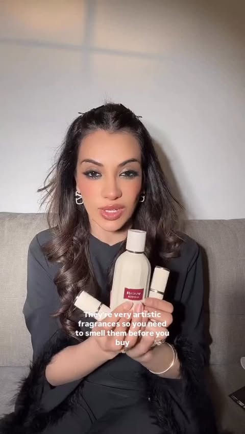 Instagram post by @nazilaloveglam for AMOUAGE. Caption reads: Brand new fragrances by @amouageofficial -Line....