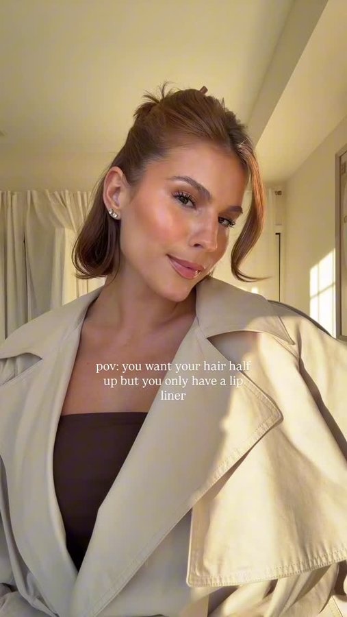 Instagram post by @kylaleelamb for Make Up For Ever. Caption reads: favorite lip liner & hairstyle in one.