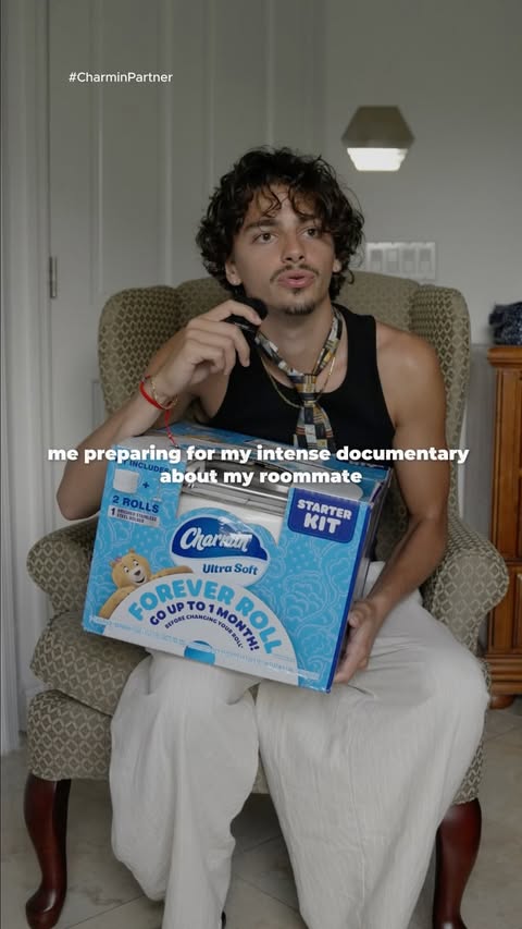 Instagram post by @andrew_rezman for Charmin. Caption reads: #CharminPartner My back to school essential so I....
