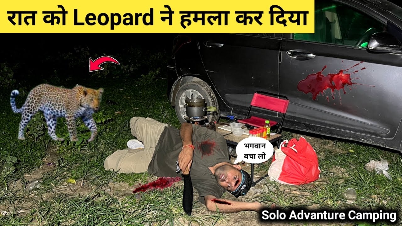 YouTube post by @indocamping for BeaverCraft Tools. Caption reads: Leopard attacked at night Solo Night Camping in....
