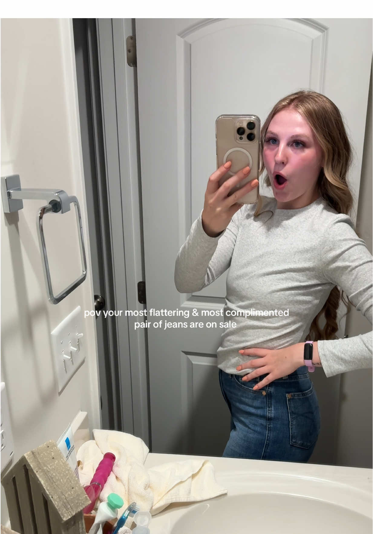 TikTok post by @kayleelb4 for Freckled Poppy. Caption reads: [...] #trendingjeans #mostflatteringjeans....