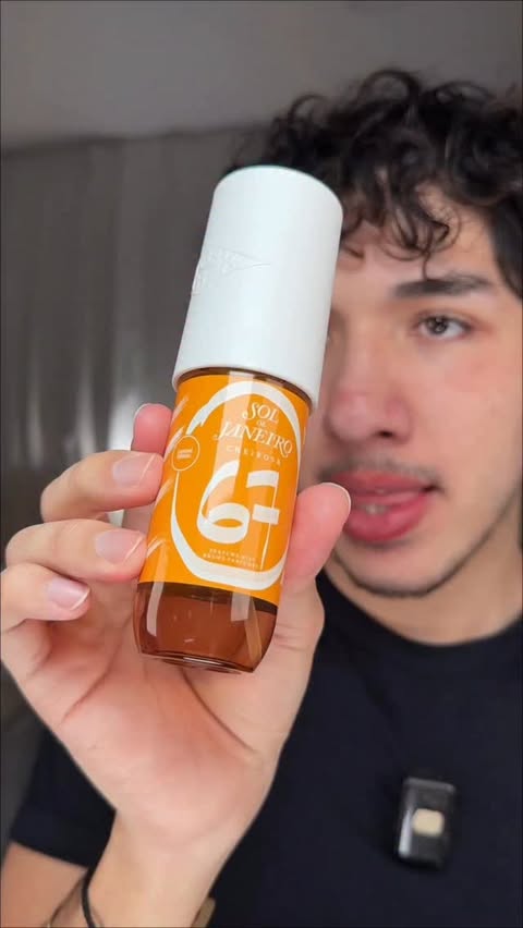 Instagram post by @bluesuarezig for Sol de Janeiro. Caption reads: trying the @soldejaneiro 67 Perfume....