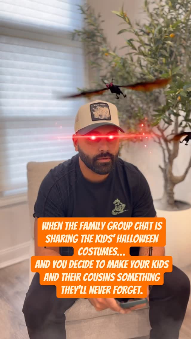 Instagram post by @theyounesfamily for Goorin Bros.. Caption reads: Family chat: cute costumes 🧡 🎃 
Me: cinematic....