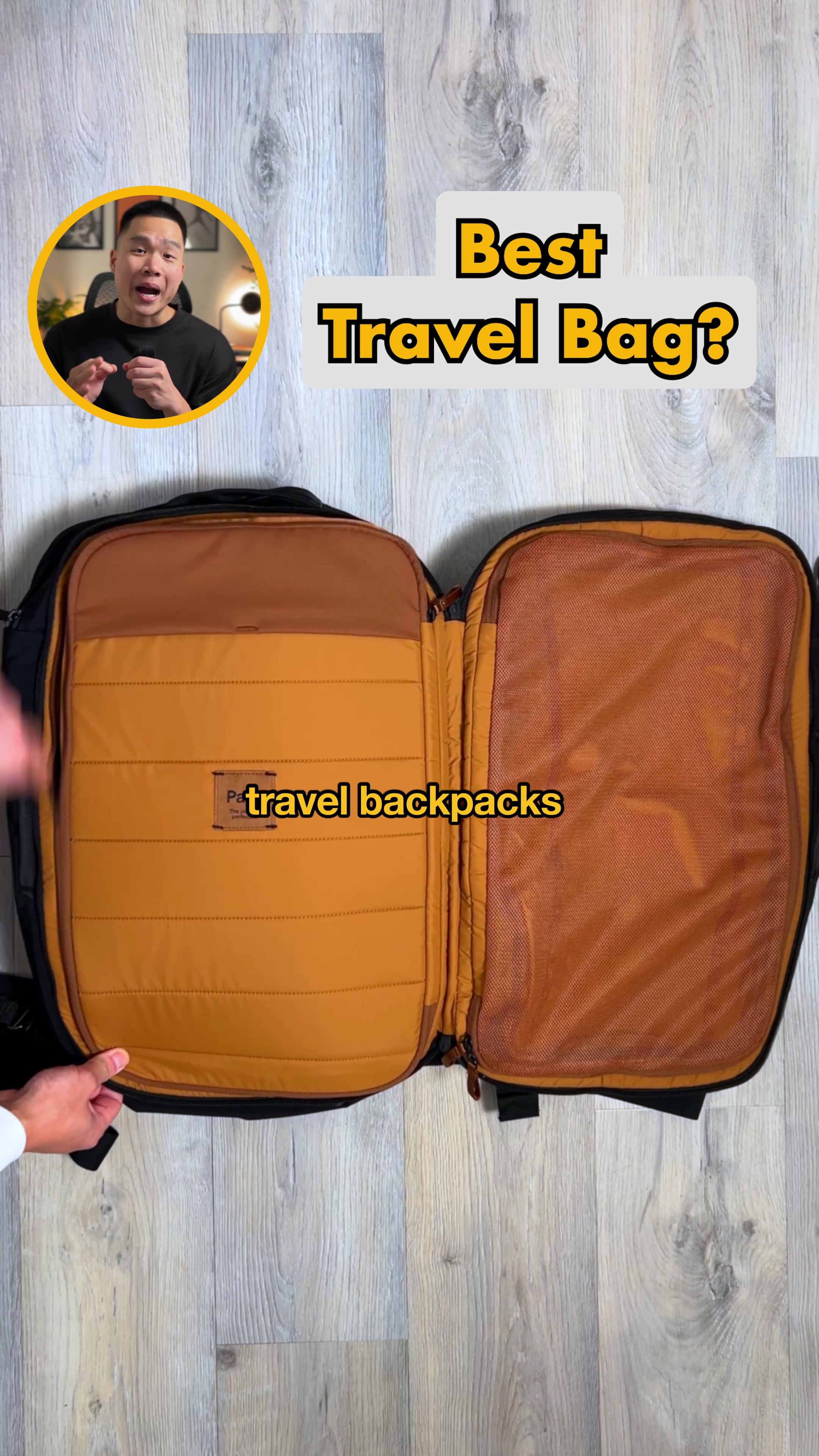 TikTok post by @patrickzhaoo for Pakt Bags. Caption reads: This is one of the best travel backpacks, thanks....