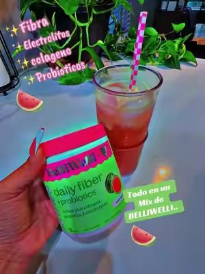 TikTok post by @koketa0424 for BelliWelli. Caption reads: 🍉🩷💚#belliwelli #collagen #fibra #probioticos....