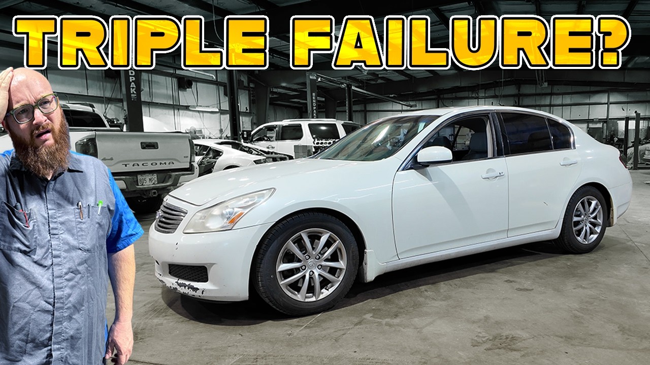 YouTube post by @CarWizard for BendPak. Caption reads: G35 Nightmare: Pinpointing the Trifecta of Issues.