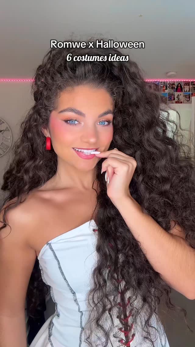 Instagram post by @gabriella__vigorito for ROMWE. Caption reads: Easy and cute costumes 🎃 Use coupon code....