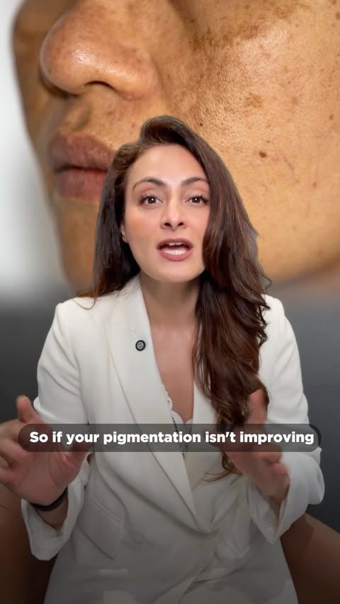 Instagram post by @dr.aanchal.md for Dot & Key Skincare. Caption reads: If your pigmentation isn’t improving despite using....