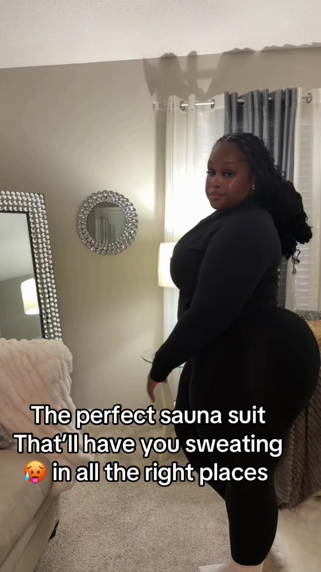 TikTok post by @yogirlchristine for She’s Waisted. Caption reads: @She’s Waisted #sauna #sweat #sheswaisted....