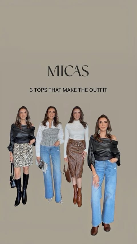 Instagram post by @simplystyledbyangie for Micas. Caption reads: [...] top does. 🖤✨ Three statement tops from....