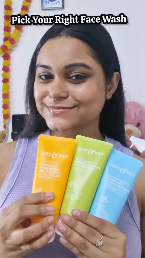 Instagram post by @bebo_dreamz for Dot & Key Skincare. Caption reads: Different skin concerns, different face washes ✨💗....