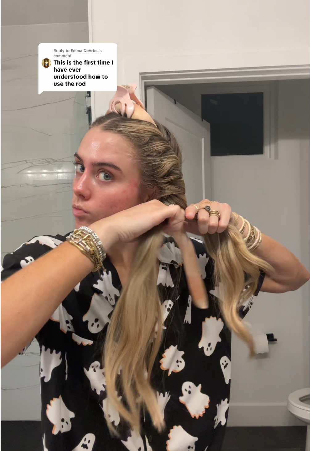 TikTok post by @sloanevosen for Kitsch. Caption reads: [...] hair ribbon, hair tutorial. @Kitsch LLC....