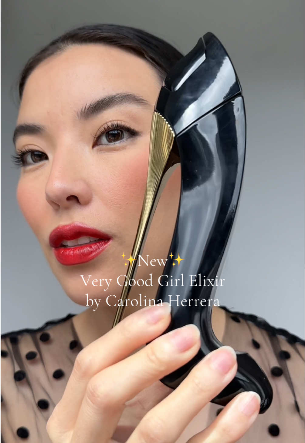 TikTok post by @mexicanbutjapanese for Carolina Herrera. Caption reads: Good Girl is one of my favorite perfumes ever, but....