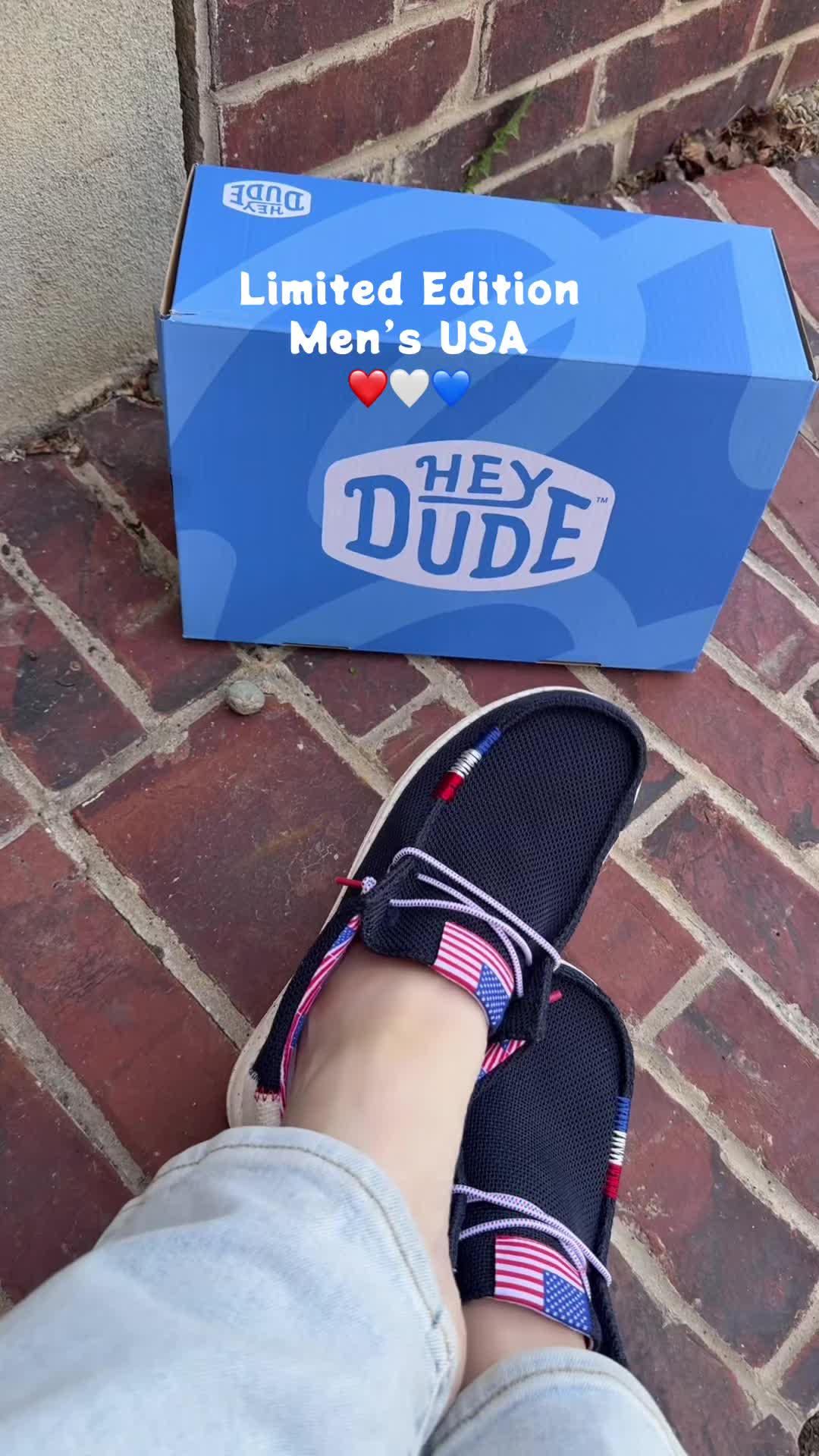 TikTok post by @emndadventures for HEYDUDE. Caption reads: New release limited edition Heydude Wally USA....