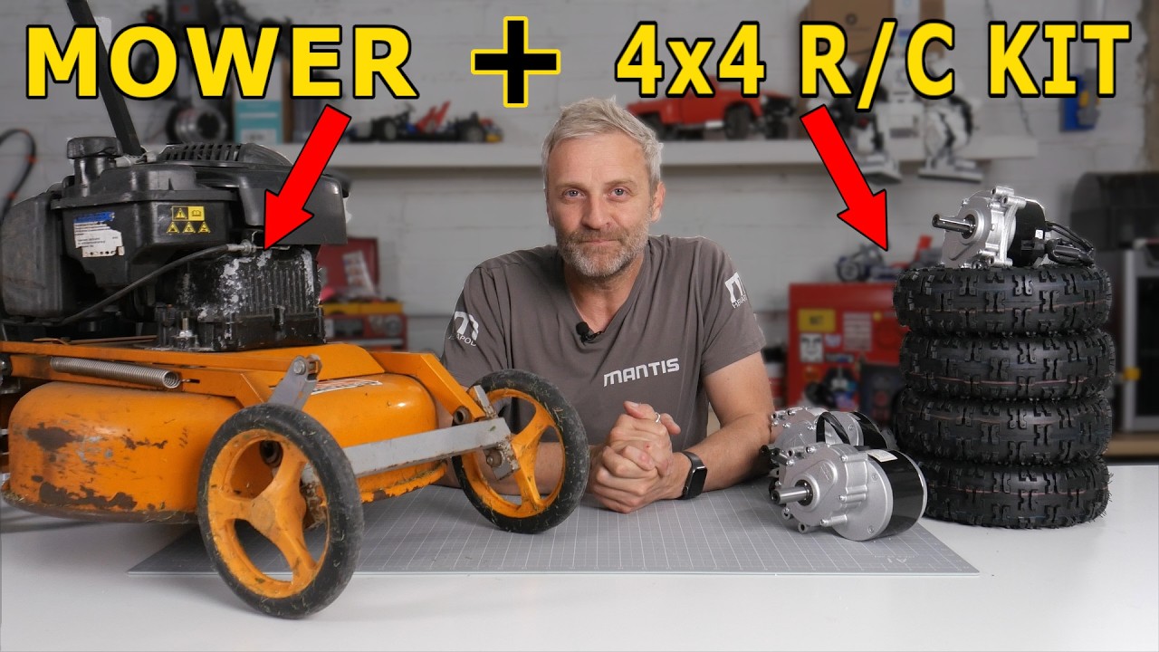 YouTube post by @MattDenton for PCBWay. Caption reads: DIY Radio Controlled Mower - Better than....