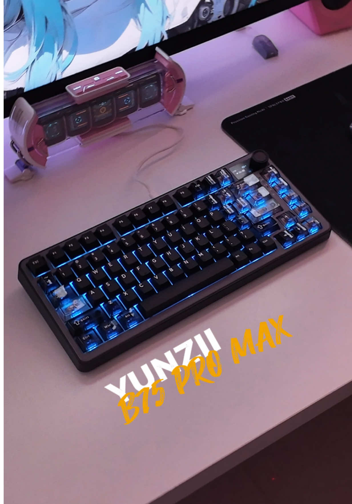 TikTok post by @thean.lucifer for YUNZII. Caption reads: Unbox B75 PRO MAX from @YUNZII KEYBOARD 🖤✨....