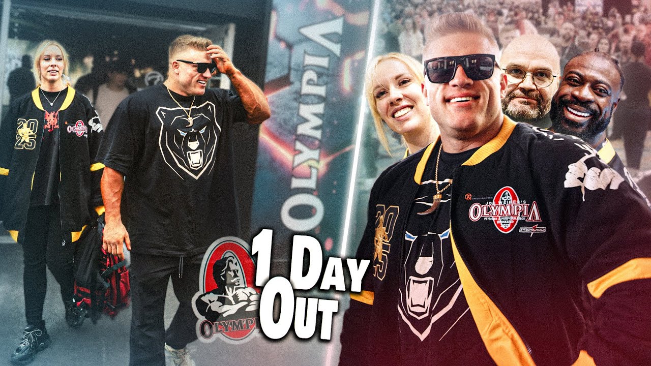 YouTube post by @UrsKalecinski for More Nutrition. Caption reads: We arrive at the Olympia.