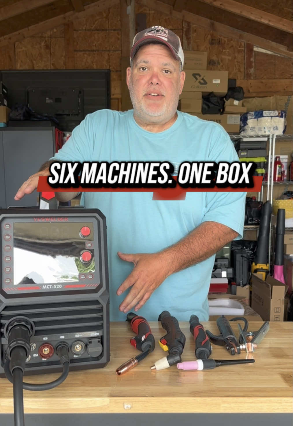 TikTok post by @mistykingflowers for YesWelder® Official. Caption reads: YESWELDER MCT-520 6-in-1 Welder & Plasma Cutter....