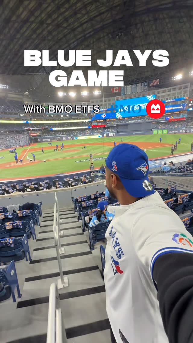 Instagram post by @bdinvestingg for Rogers. Caption reads: Blue jays Game 7 was such a blast with BMO ETFs....