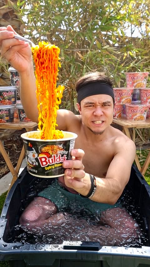 Instagram post by @matt_stonie for Buldak. Caption reads: @buldak_global is giving away a Buldak cold [...].