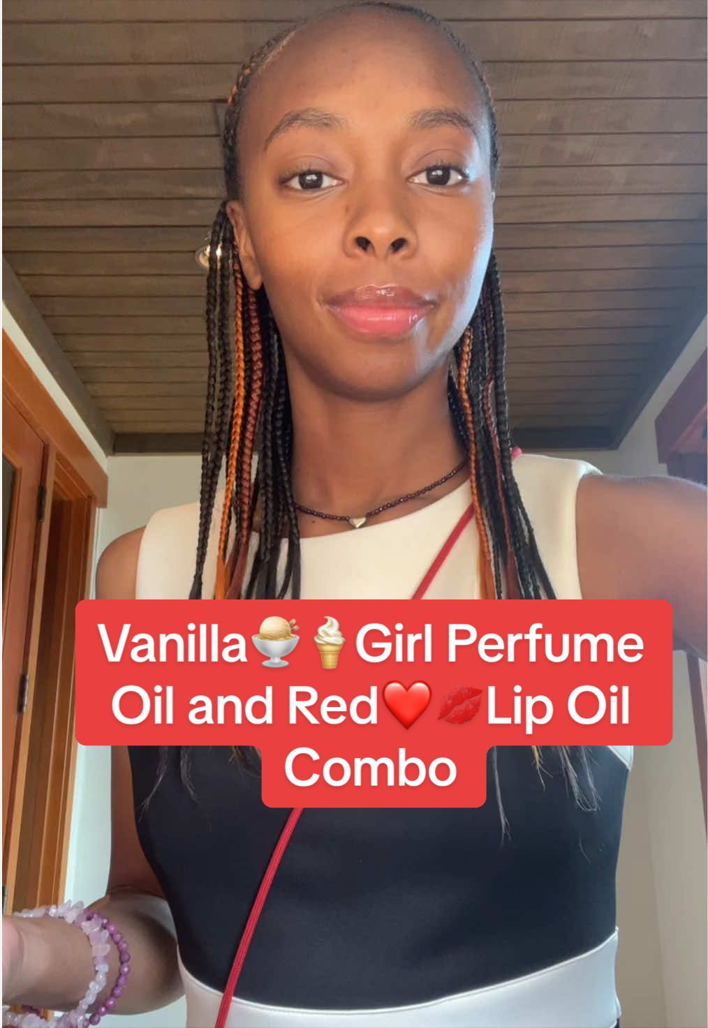 TikTok post by @asyascrystals for BossUp Cosmetics. Caption reads: [...] Sage Shop and Red❤️♥️💋Lip Oil by @BossUp....