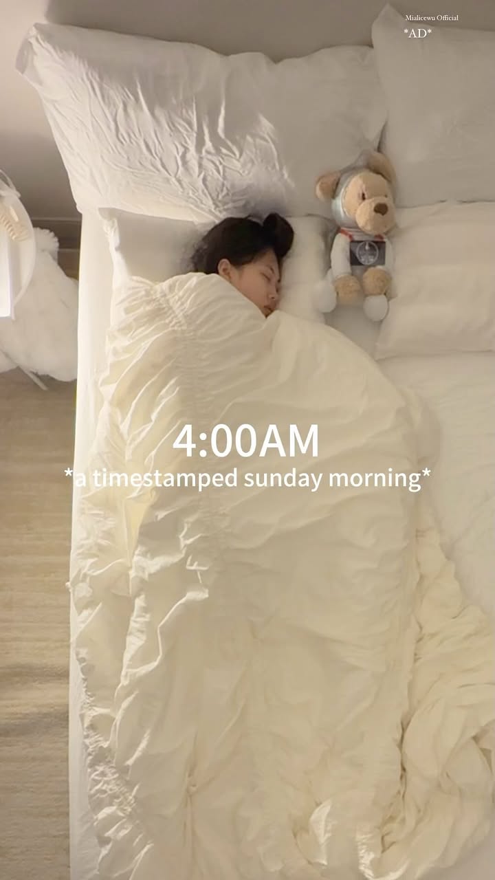 Instagram post by @mialicewu for PopSockets. Caption reads: Happy Sunday! 🌞 Get ready with me for a 4 AM ASMR....