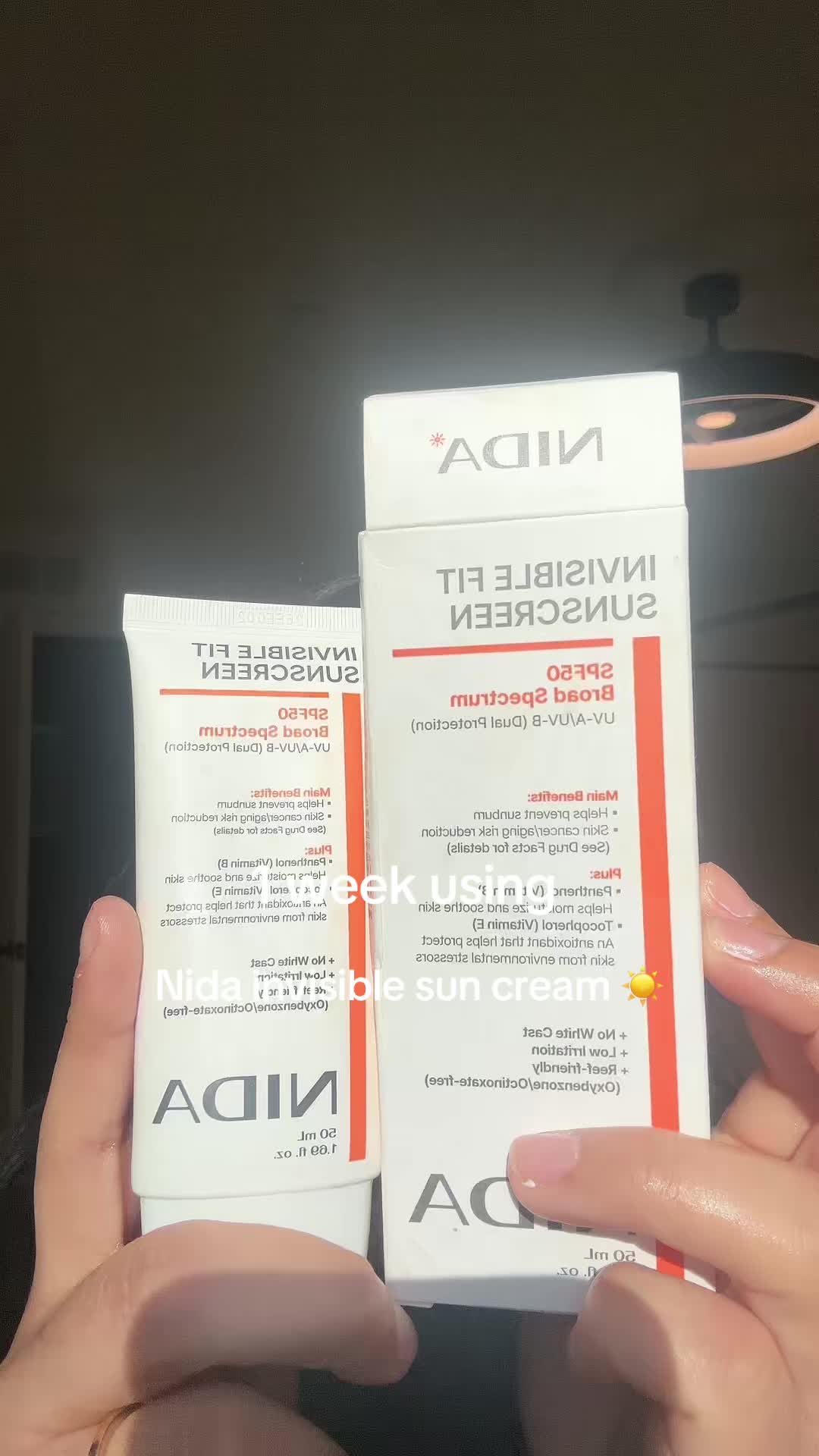 TikTok post by @lizalbayero for NIDA Official. Caption reads: @NIDA🇰🇷 #fyp #skincare #sunscreen #latina #nida.