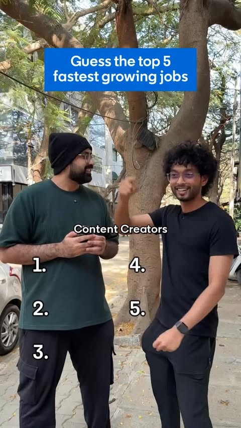 Instagram post by @rayhaanmayhem for LinkedIn. Caption reads: [...] top 5 fastest growing jobs in India 👀....
