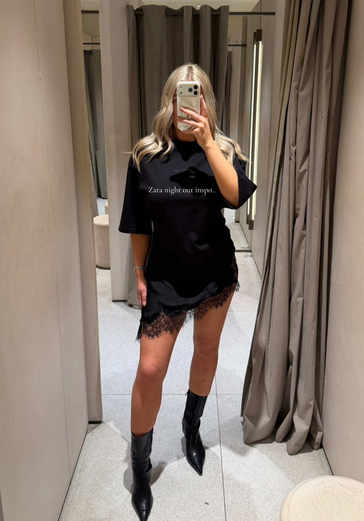 TikTok post by @lilymegan10 for ZARA. Caption reads: @ZARA night out outfit inspo🖤🖤 [...].