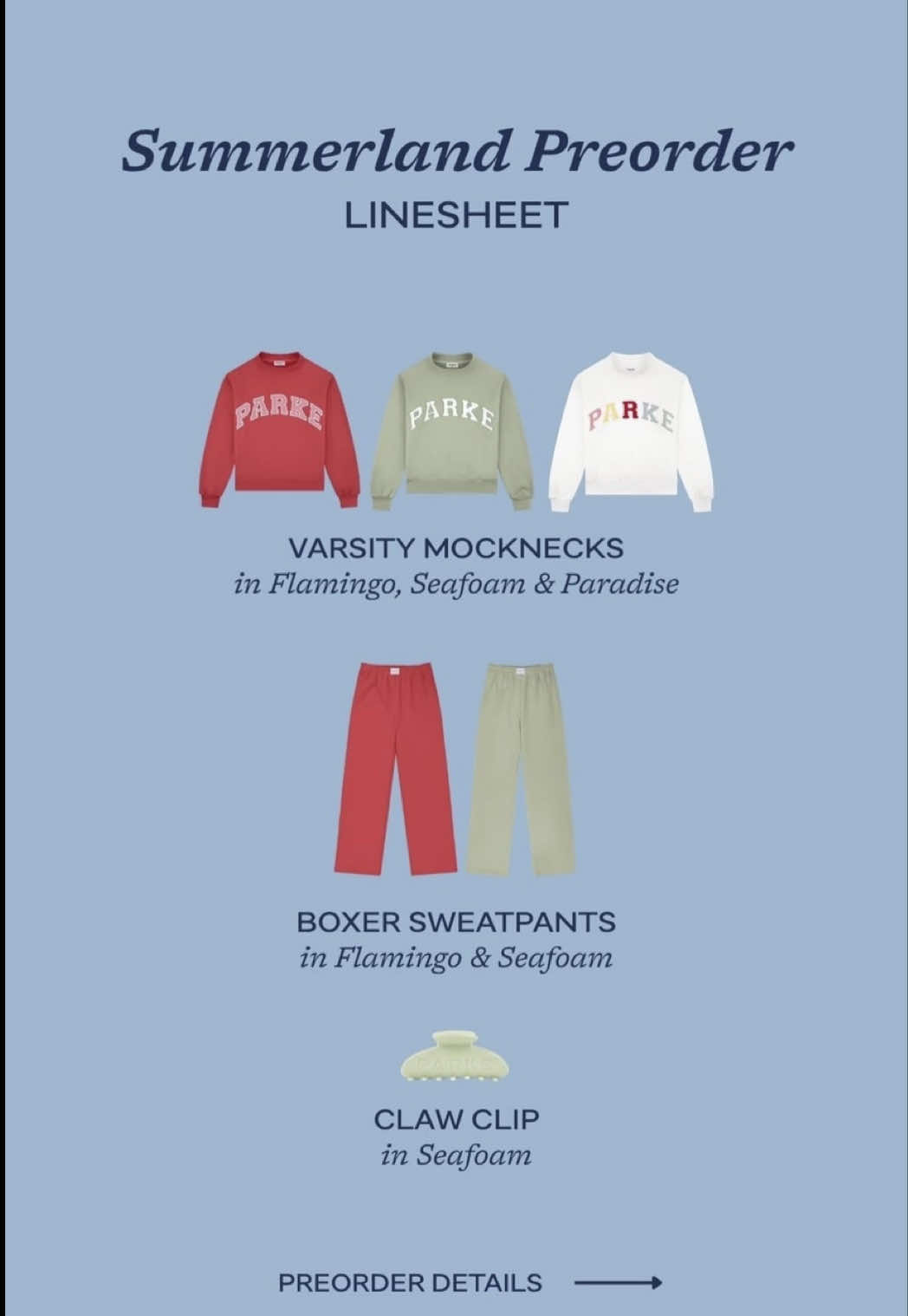 TikTok post by @madisoneyoung for Parke. Caption reads: YAY!!! Info on the @Parke pre-order! link in bio....