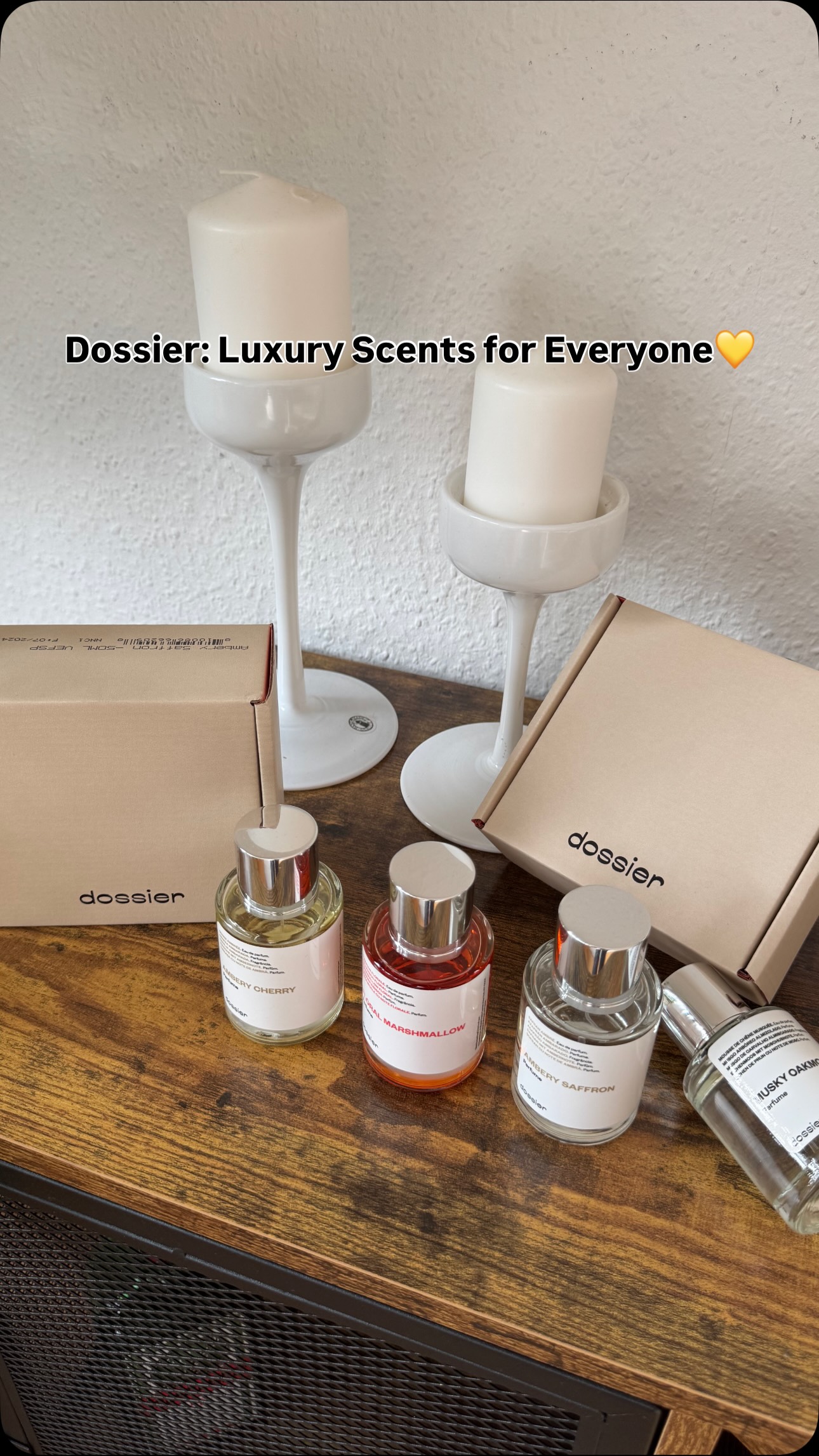 Instagram post by @den.ic.life for Dossier. Caption reads: Imagine the scent of true luxury… but without the....