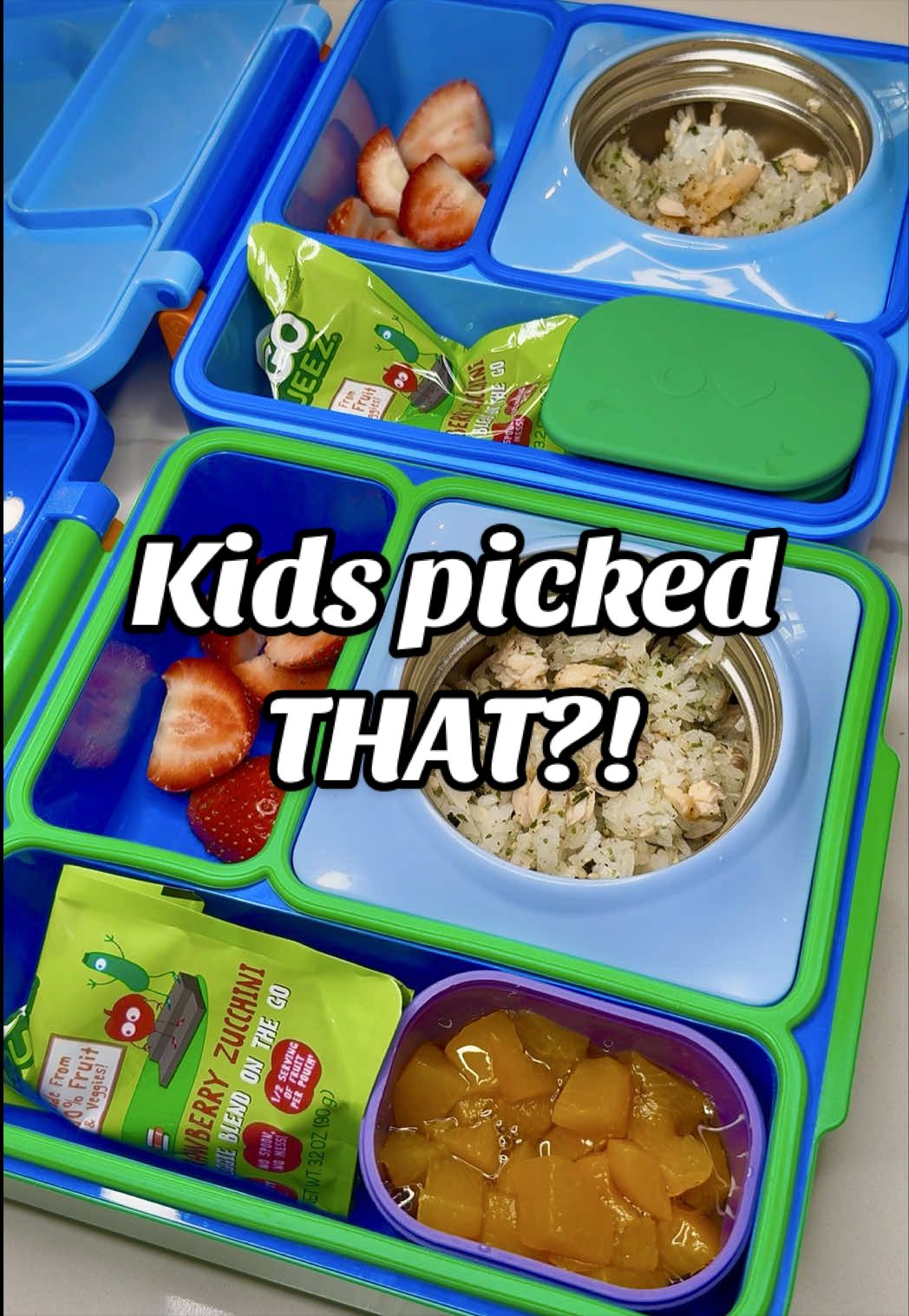 TikTok post by @josephineehuang for OmieLife. Caption reads: [...] #kidslunchideas @GoGo squeeZ @OmieLife.
