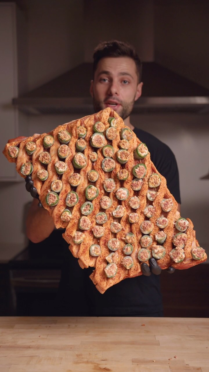 Instagram post by @maxthemeatguy for Sonos. Caption reads: Jalapeño Popper Pork Belly Accordion

This might....