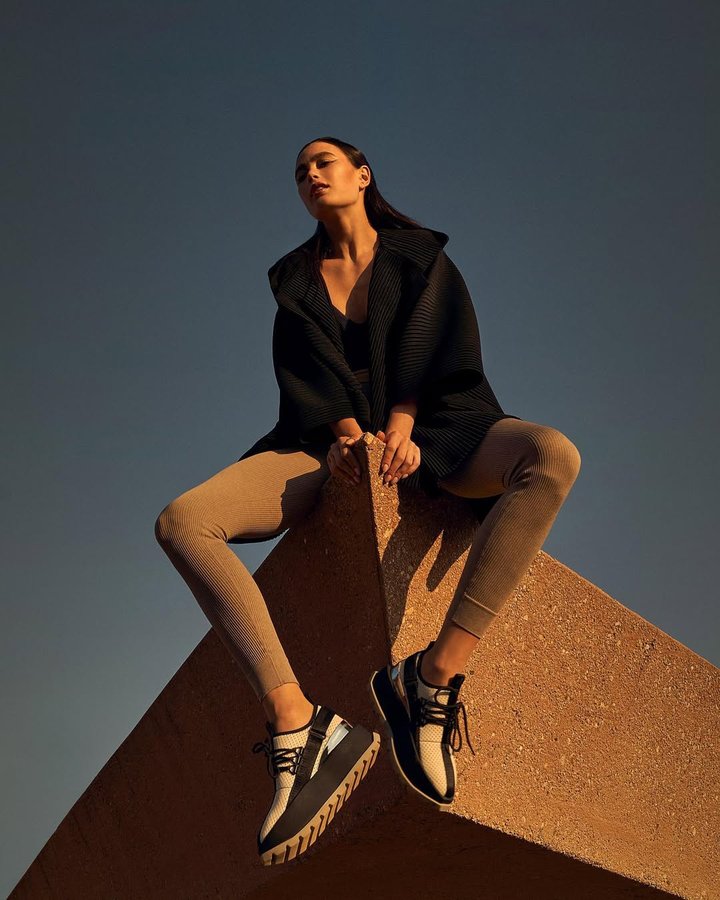 Instagram post by @marina_mazepa for UNITED NUDE. Caption reads: [...] and share!👊❤️ Swipe for BTS! . Shoes....