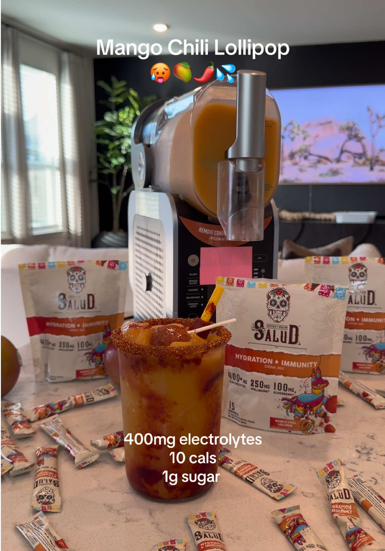 TikTok post by @modernmexicancasita for Taste Salud. Caption reads: Taste Salud Mango Chili Lollipop 🥵💦🥭 @Taste....
