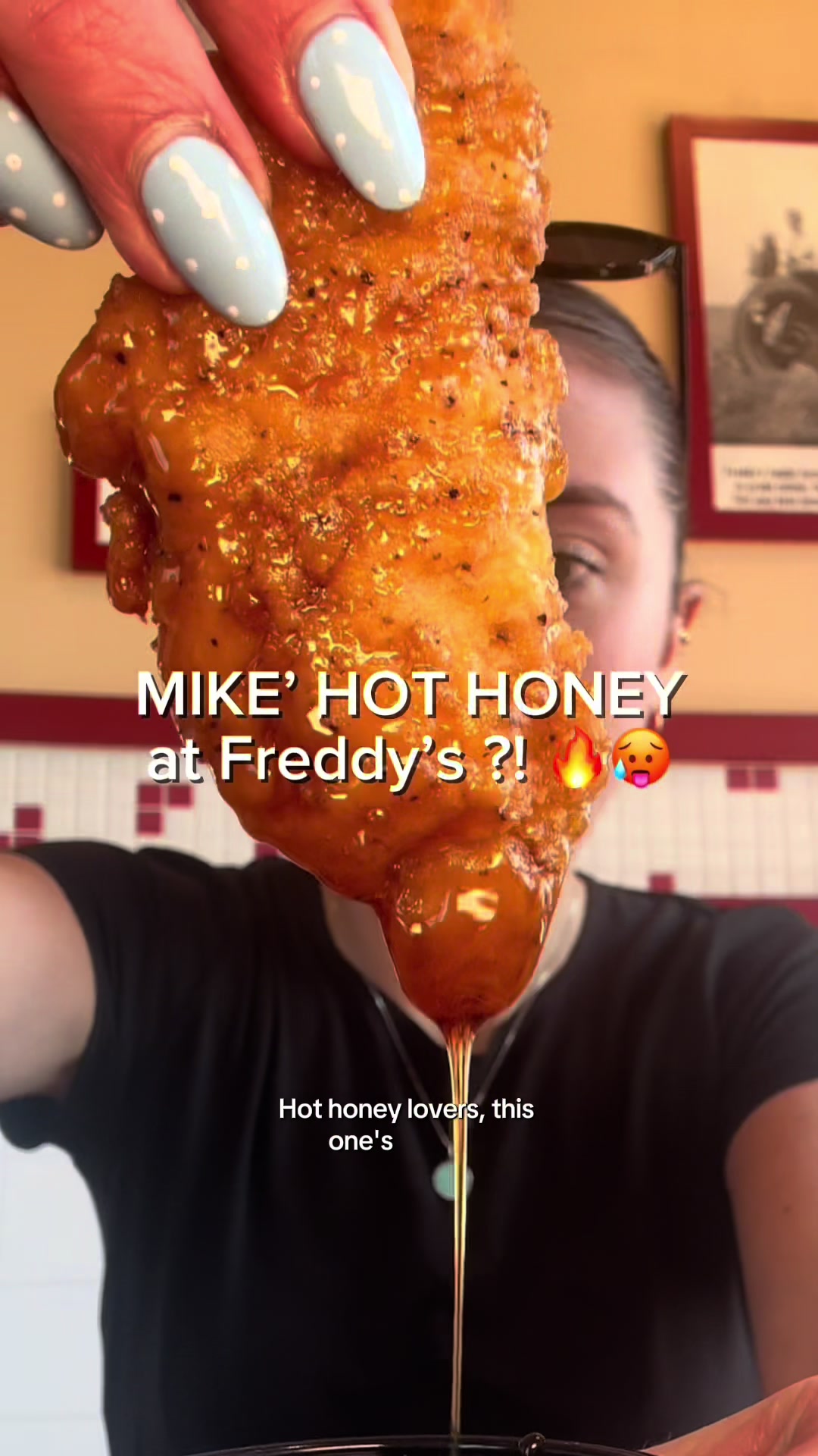 TikTok post by @liv.your.best for Mike's Hot Honey. Caption reads: hot honey ANYTHING ?! 🍯🔥 @freddysusa’s....