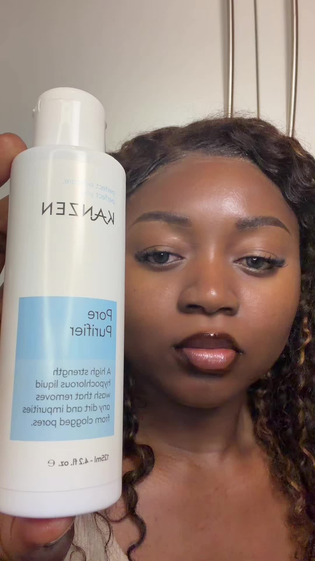 TikTok post by @olalizzy00 for Kanzen Skincare. Caption reads: First time trying @Kanzen Skincare pore....