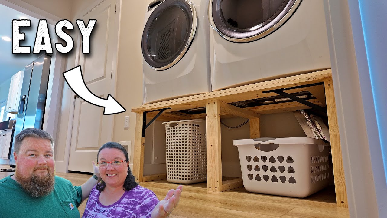 YouTube post by @sam-and-angela for Earth Breeze. Caption reads: DIY Laundry Riser: Adding Storage Where You Need....