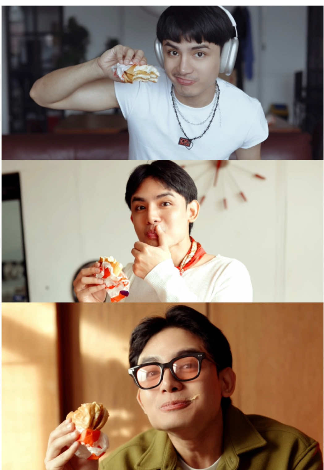 TikTok post by @mark.iann for Jollibee. Caption reads: Every bite, every flavor, every mood. 💫 Golden....