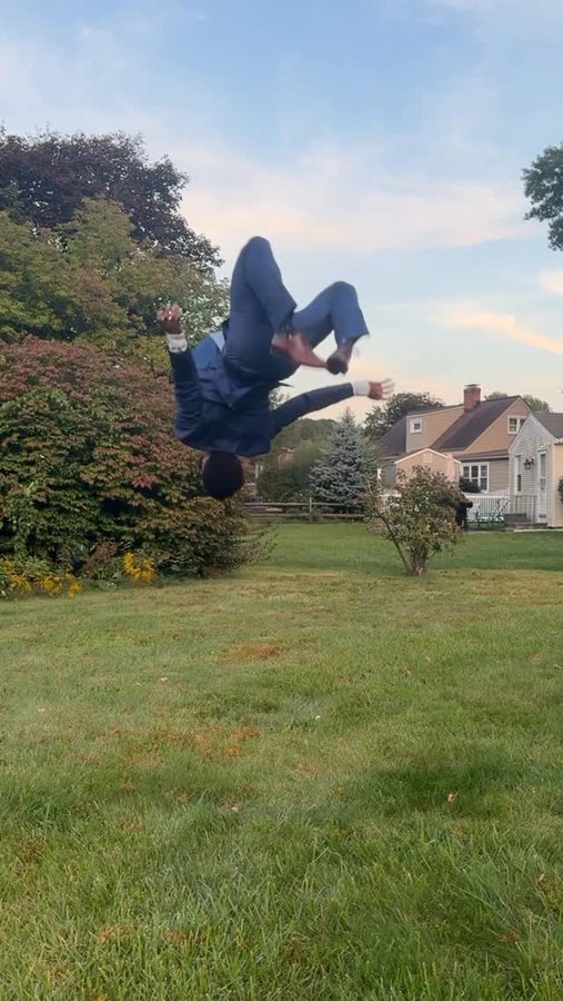 Instagram post by @jumpsbychi for Men’s Wearhouse. Caption reads: You know what’s clean? Doing a backflip in a suit.....