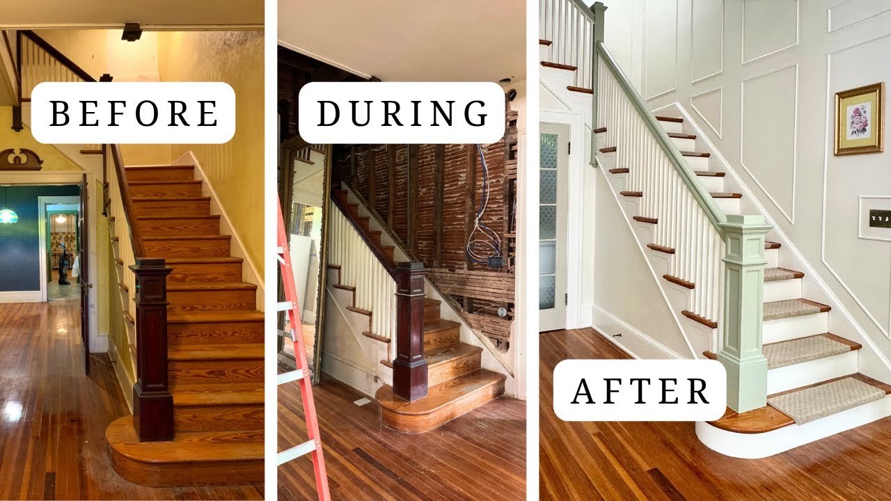 YouTube post by @ourdiyary for Clare. Caption reads: Staircase Makeover: How to Do Cheap DIY Picture....