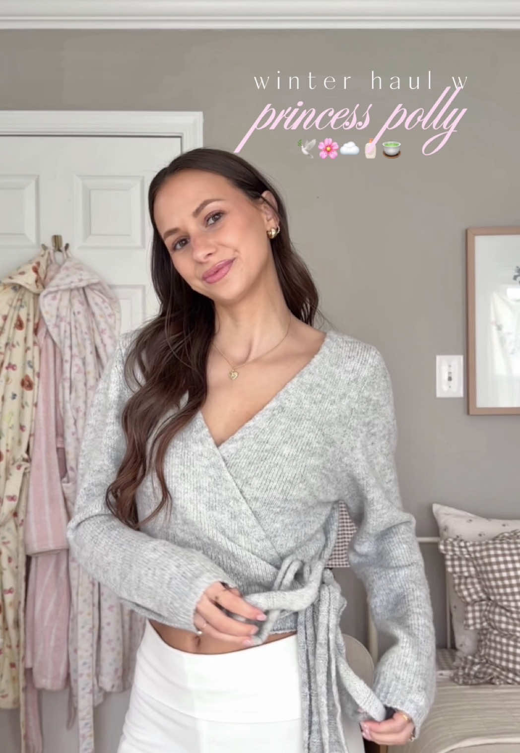 TikTok post by @alyssachang for Princess Polly. Caption reads: winter wardrobe refresh with @Princess Polly ❄️🍵....