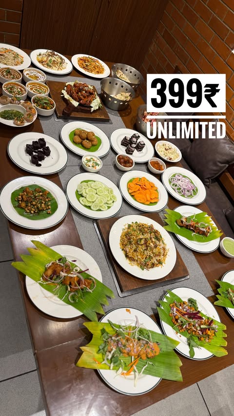 Instagram post by @food_addii for Barbeque Nation. Caption reads: unlimited buffet with 30+ items at 399+tax....