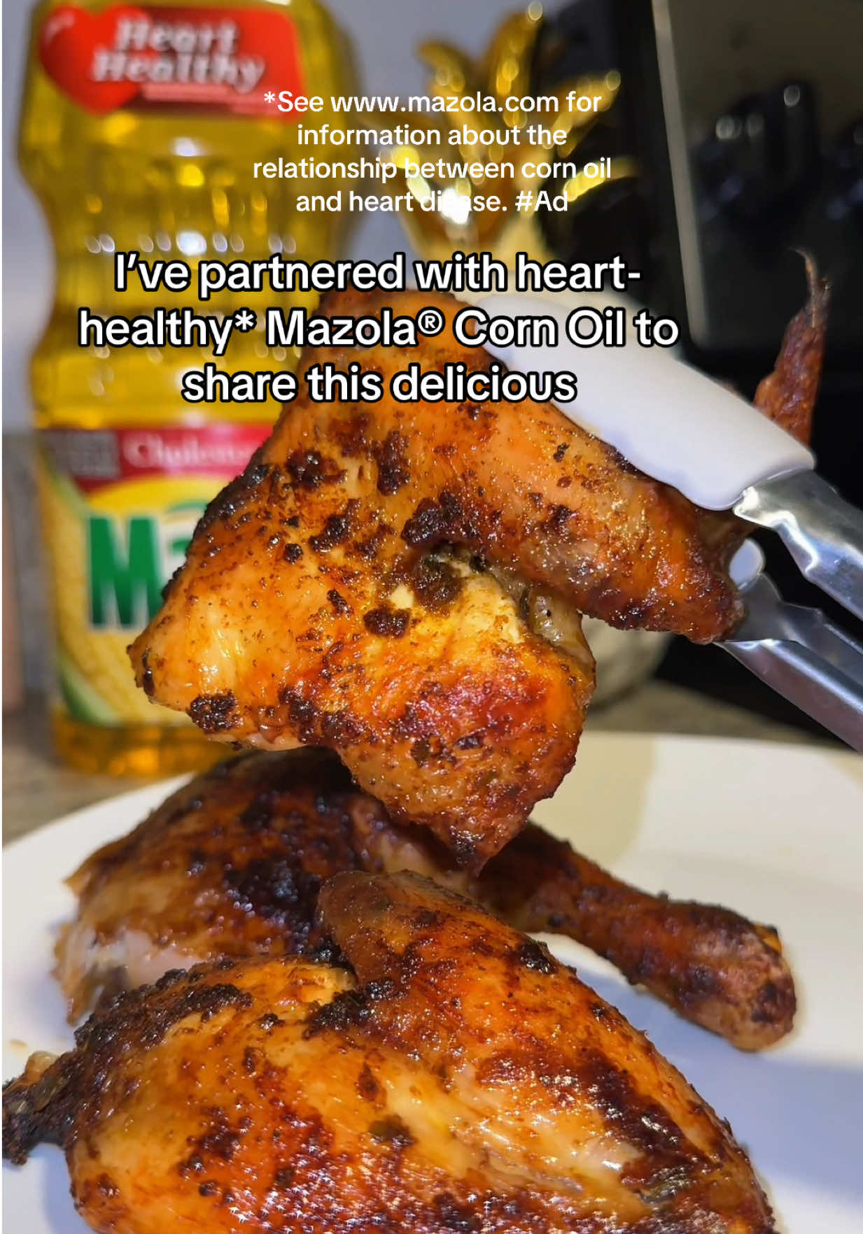 TikTok post by @claudiayuzeth for Mazola. Caption reads: #ad In honor of Cholesterol Education Month I’m....