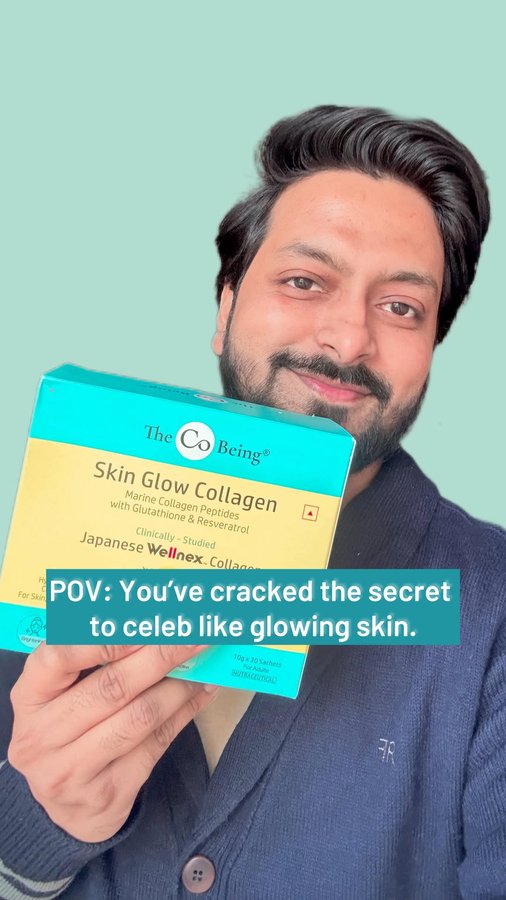 Instagram post by @fashionwithfahad for The Co Being. Caption reads: ✨ The celeb secret to glowing, youthful skin?....