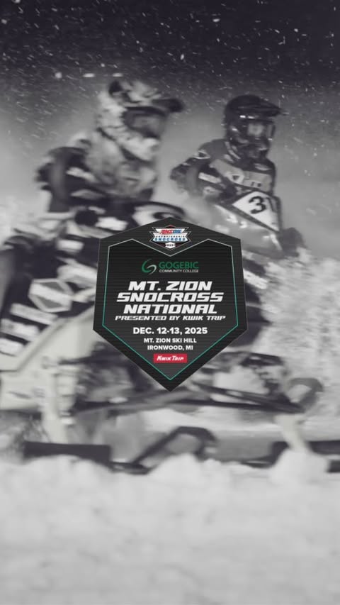 Instagram post by @snocross for AMSOIL INC. Caption reads: Mt Zion Snocross National  Presented by @kwiktrip....