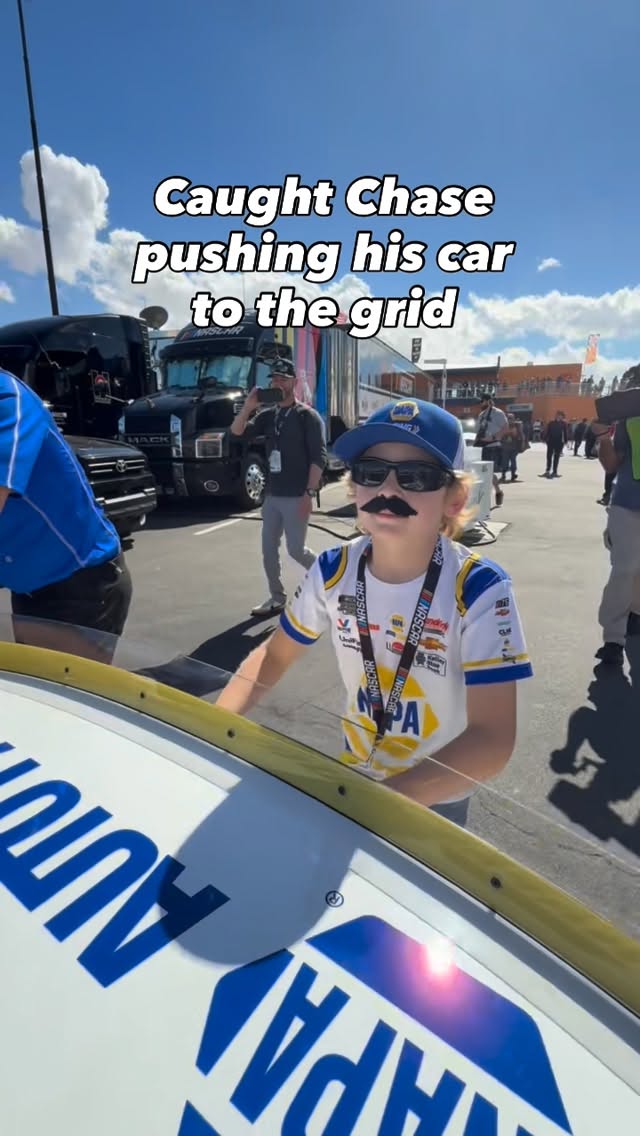 Instagram post by @chaseelliott9 for NASCAR. Caption reads: Caught a glimpse of @chaseelliott9 pushing his car....