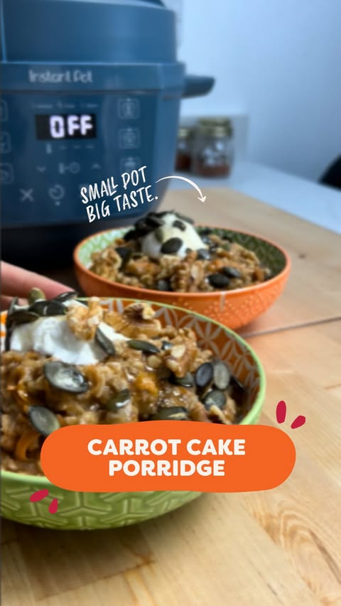 Instagram post by @jennytschiesche for Instant Pot. Caption reads: Instant Pot Carrot cake porridge (fibre-rich) – an....