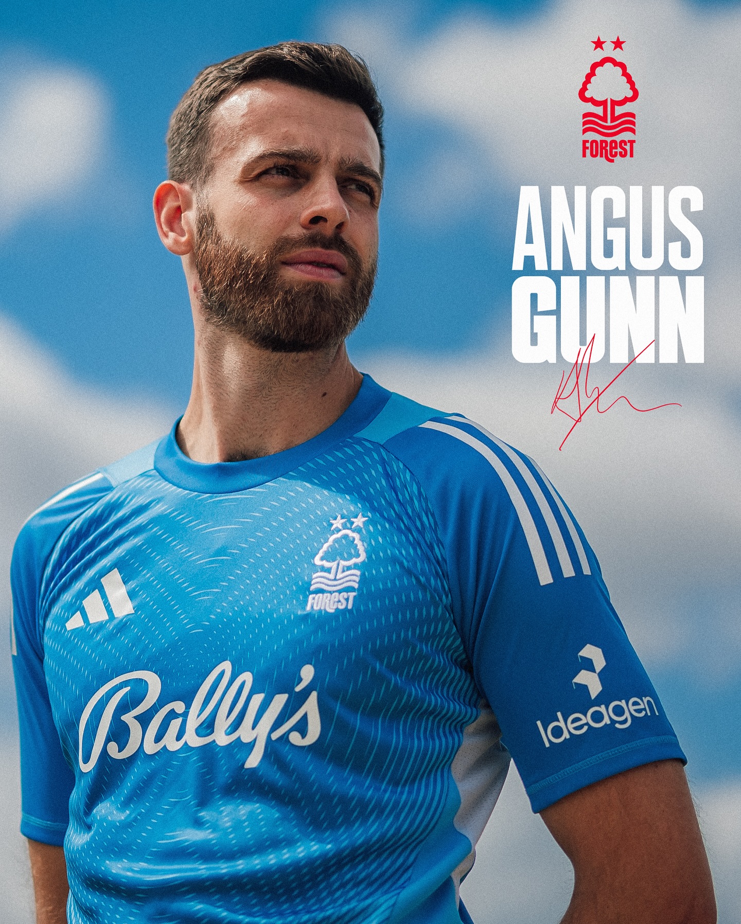 Instagram post by @angusgunn01 for Premier League. Caption reads: Welcome to Nottingham Forest, @AngusGunn01! ✍️.